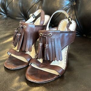 Coach Genaveeve leather fringe sandals brown size 8.5